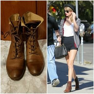 Frye Courtney Lace Up Boots Cognac 6.5